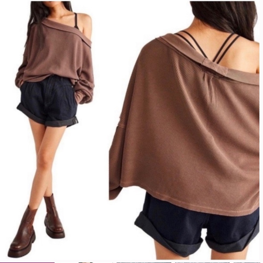 Free People We The Free Close To You Off The Shoulder Pullover in Fired Earth